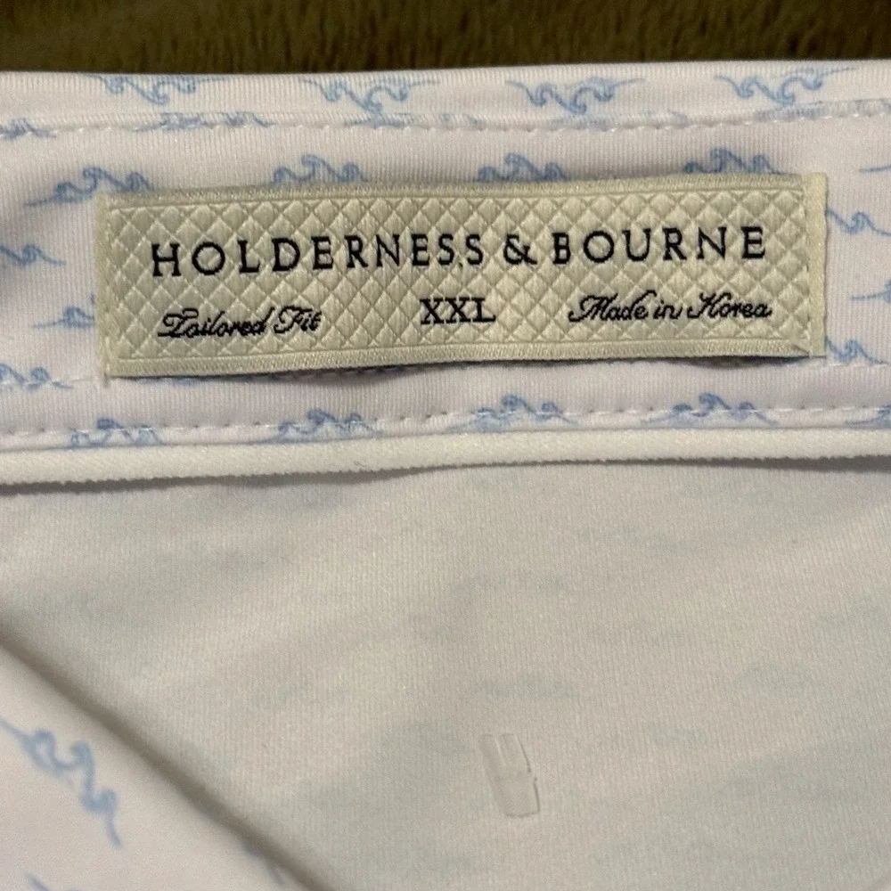 Holderness & Bourne Whitecap Shirt Skye Blue Wave Print Polo XXL Tailored Fit‎